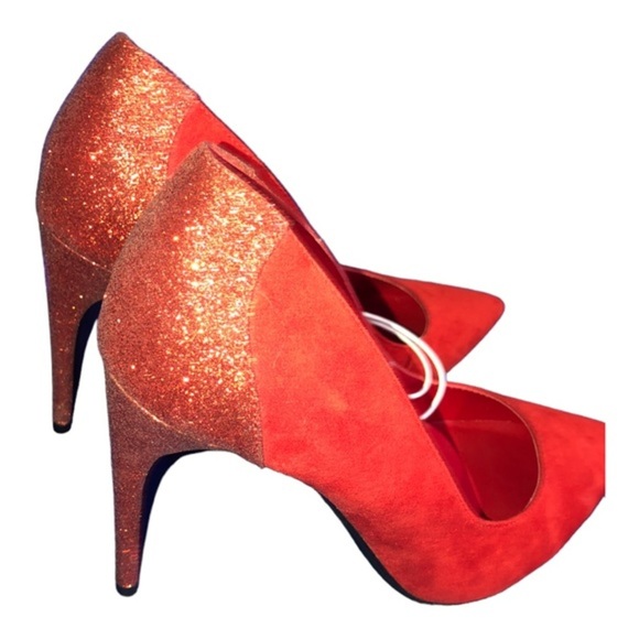 Marc Fisher red suede & glitter pointy toe stiletto pump heels size 11 brand new - Picture 6 of 12
